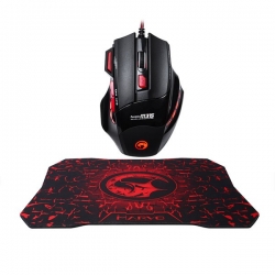 Marvo Mysz M315+G1, 1600DPI, optyczna, 7kl., 1 scroll, czarna, do gry, z podkładką G1